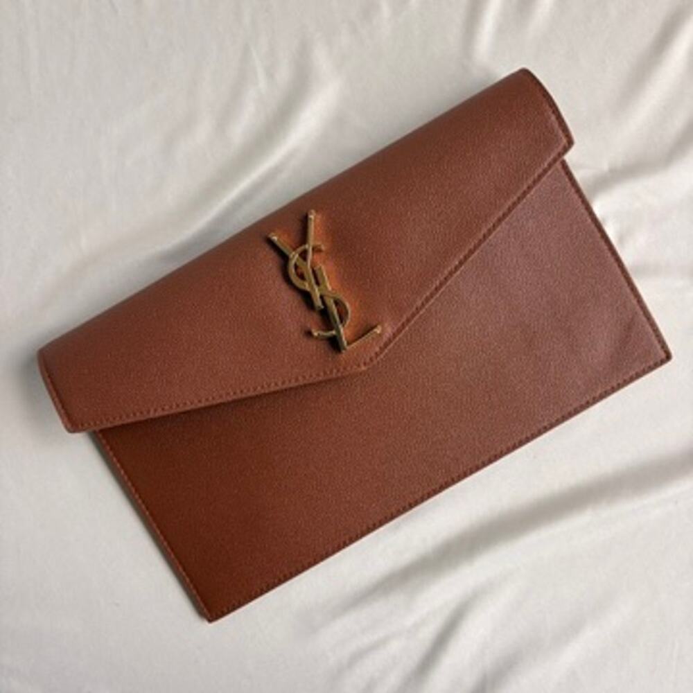 Saint Laurent Uptown Pouch - Brown Grained Leather